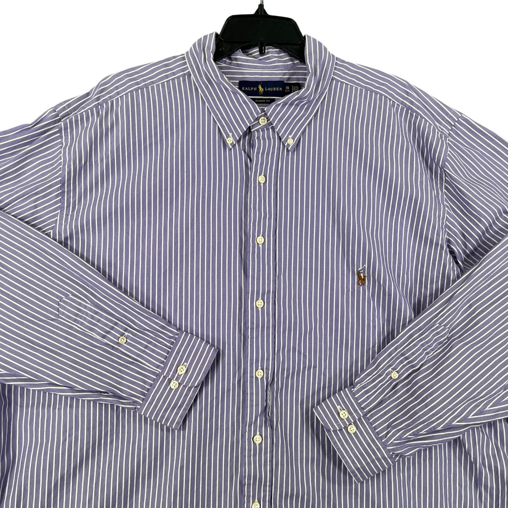 Ralph Lauren Classic Fit Oxford Shirt Mens 19 36/37 Purple Striped Office
